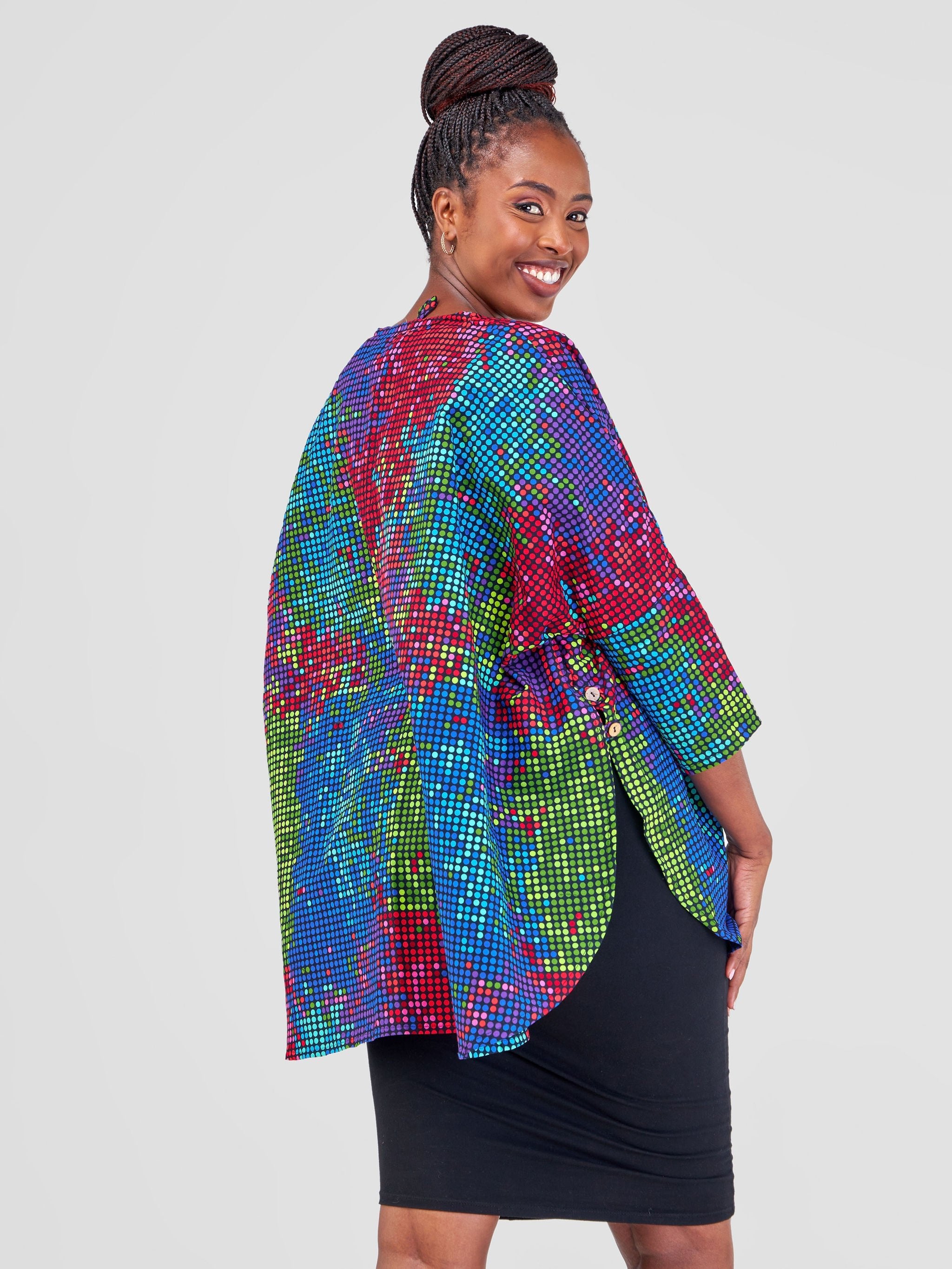 Kimono für Alltag, Strand oder Pool ‚Kaleidoscope‘ - mikono.africa Jacken aus Kenia bunte Bomberjacke Partyjacke faire sozial nachhaltig designed in Kenia