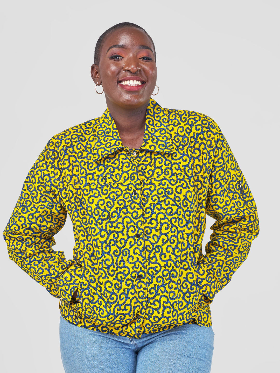 Button-up jacket with collar ‚Asali‘ - mikono.africa Jacken aus Kenia bunte Bomberjacke Partyjacke faire sozial nachhaltig designed in Kenia