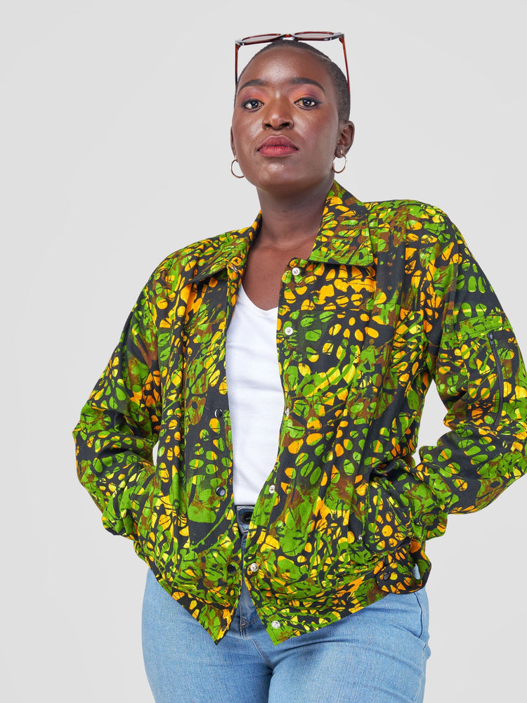 Button-up jacket with collar ‚Bustani‘ - mikono.africa Jacken aus Kenia bunte Bomberjacke Partyjacke faire sozial nachhaltig designed in Kenia