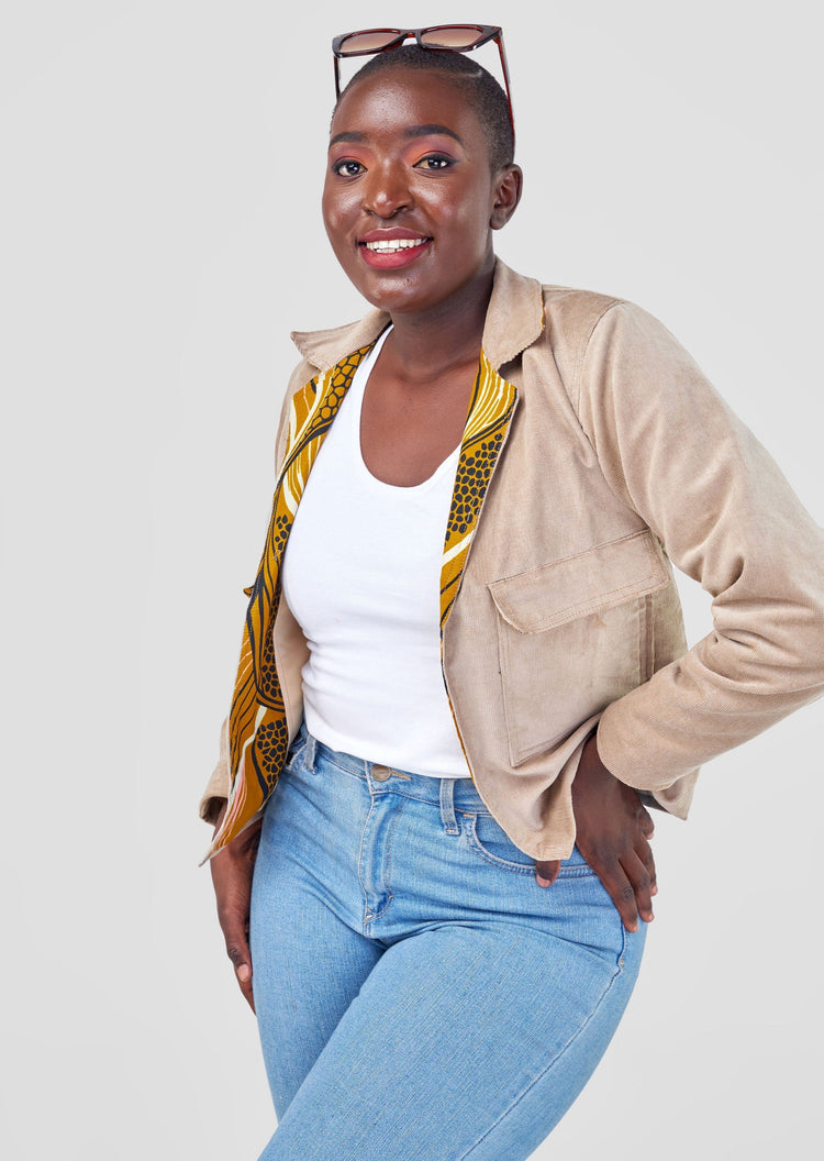 Cropped Jacke aus Cord ‚Chai‘ - mikono.africa Jacken aus Kenia bunte Bomberjacke Partyjacke faire sozial nachhaltig designed in Kenia