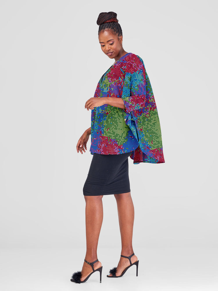 Kimono für Alltag, Strand oder Pool ‚Kaleidoscope‘ - mikono.africa Jacken aus Kenia bunte Bomberjacke Partyjacke faire sozial nachhaltig designed in Kenia