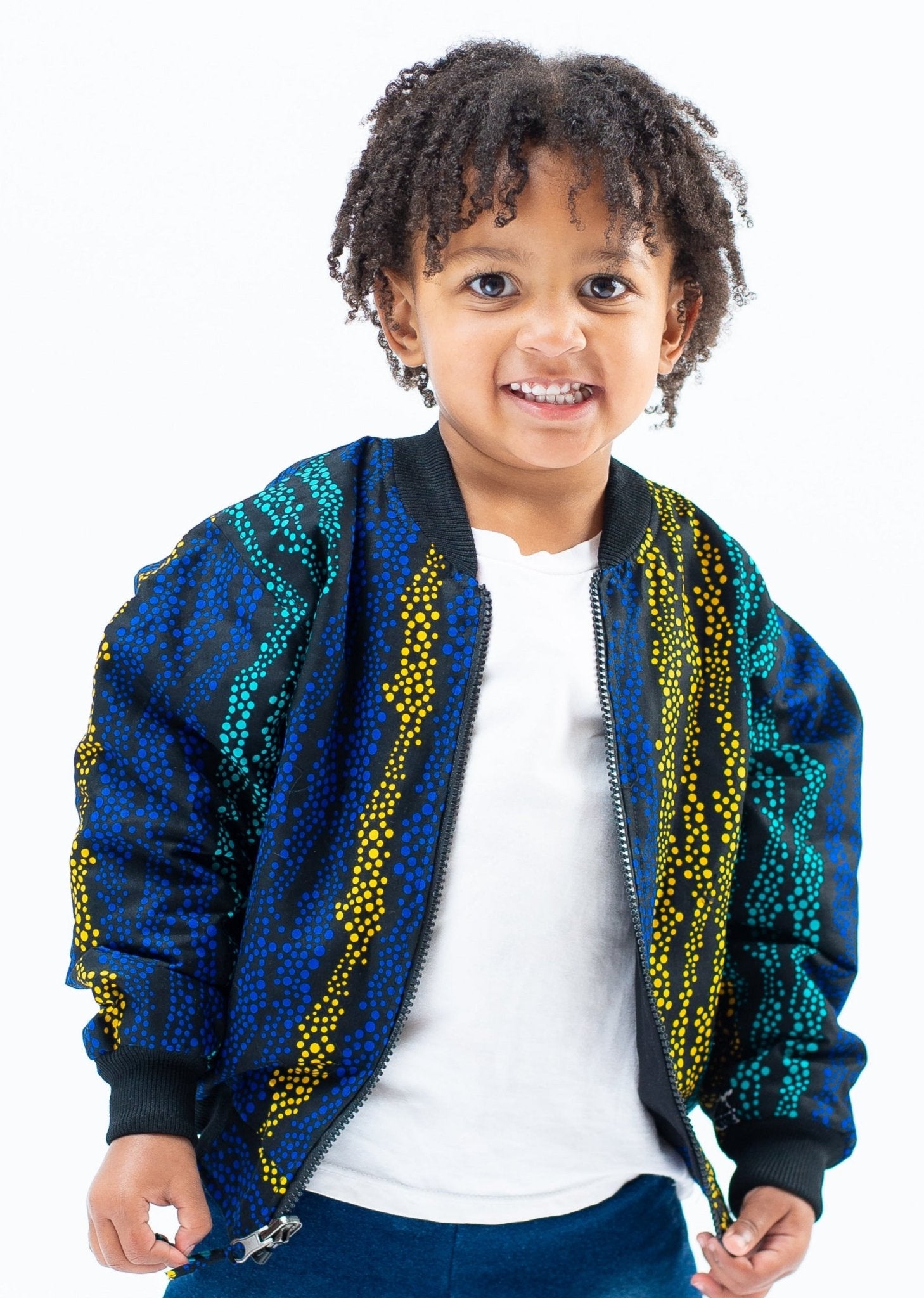 Kinderjacke ‚Manyunyu‘ für 39 € - mikono.africa Jacken aus Kenia bunte Bomberjacke Partyjacke faire sozial nachhaltig designed in Kenia